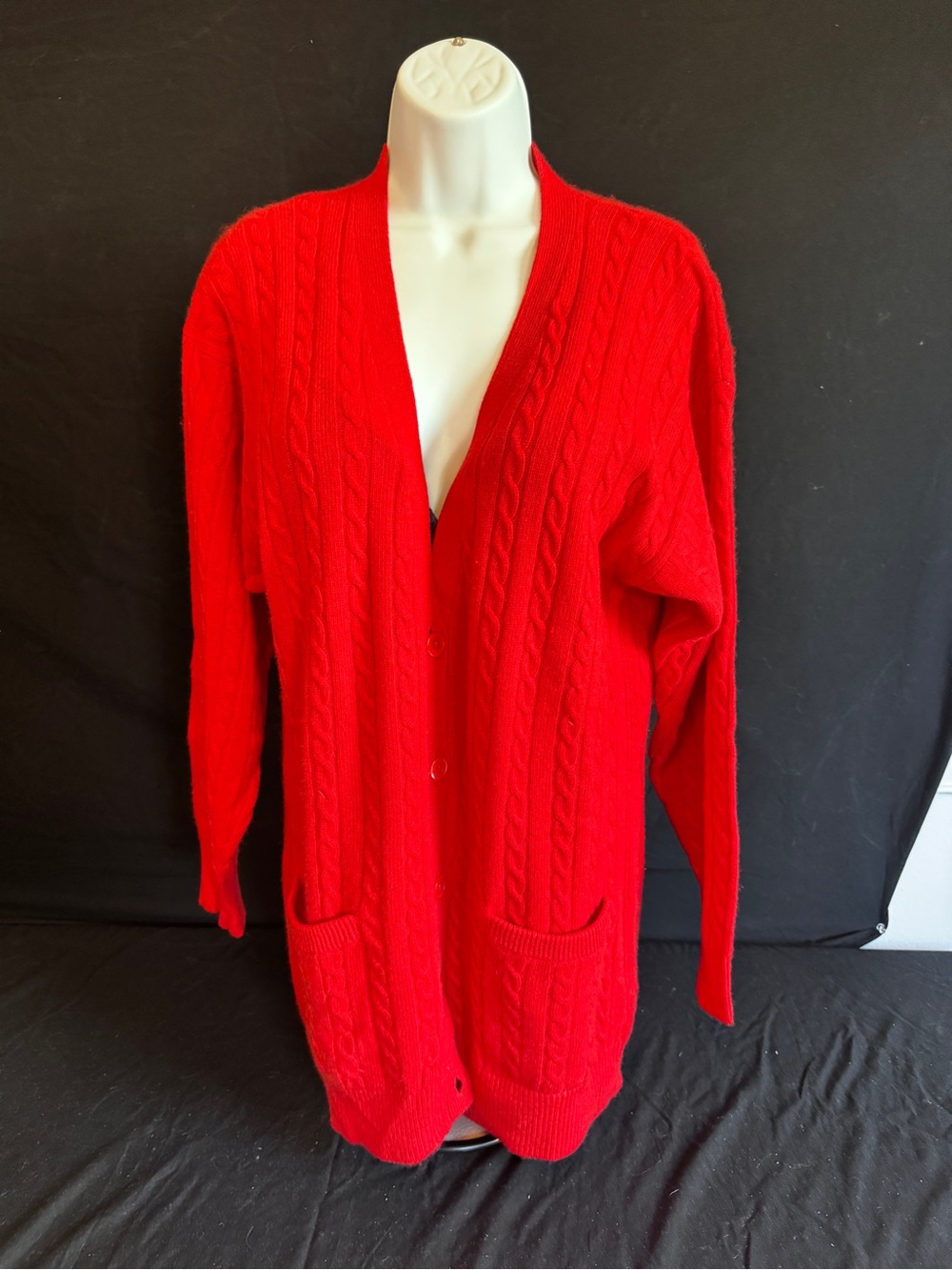 Neiman Marcus Bright Red Cable Knit Women's Cardigan